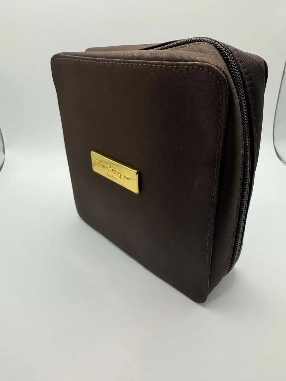 Salvatore Ferragamo Parfums Brown Fabric Toiletry Cosmetics Case GWP